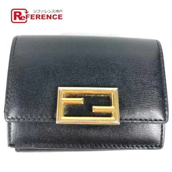 FENDI フェンディ 8M0395 ロゴ コンパクトウォレット 3つ折り財布 ブラック レディース...