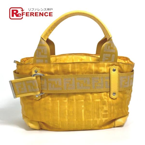 FENDI フェンディ 8BH142 FF ズッカ 鞄 ハンドバッグ ナイロン イエロー レディース...