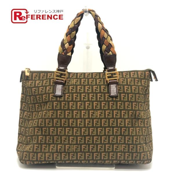 FENDI フェンディ ズッカ柄 ズッキーノ柄 カバン 編み込みハンドル トートバッグ ハンドバッグ...