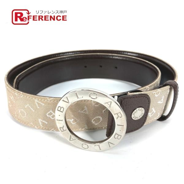 美品 BVLGARI ブルガリ ロゴマニア ベルト ベージュ メンズ【中古】