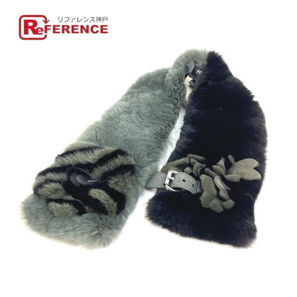 FENDI フェンディ FNL133 ファー フラワー ティペット 花柄 マフラー ミンク グリーン...