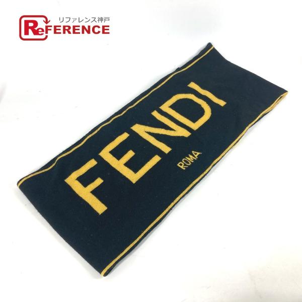 FENDI フェンディ ロゴ バイカラー マフラー ブラック メンズ【中古】