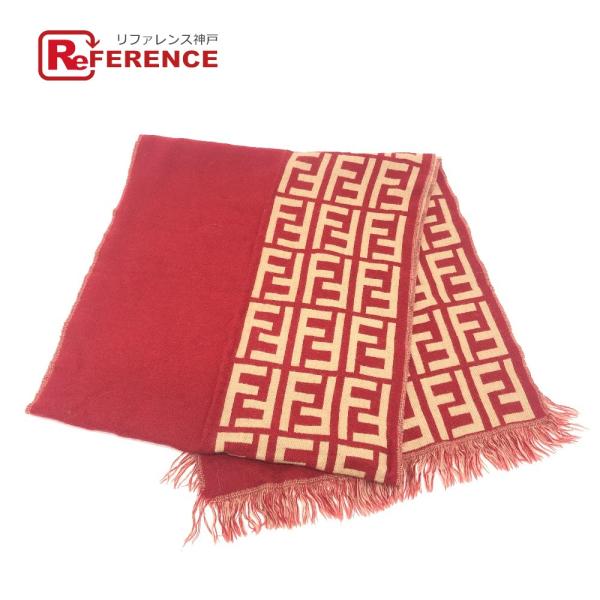 FENDI フェンディ ズッカ柄 ファッション小物 防寒具 ストール リバーシブル マフラー レッド...