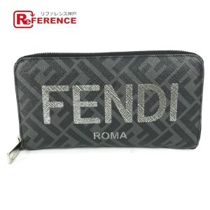 FENDI フェンディ 7M0342 ロゴ ズッカ ラウンドファスナー ロングウォレット  長財布 ブラック メンズ【中古】｜reference