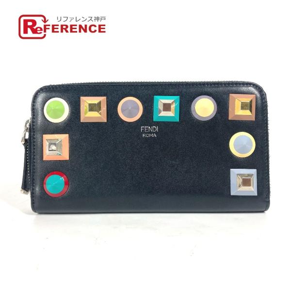 FENDI フェンディ 8M0299 スタッズ ラウンドファスナー ロングウォレット 長財布 ブラッ...