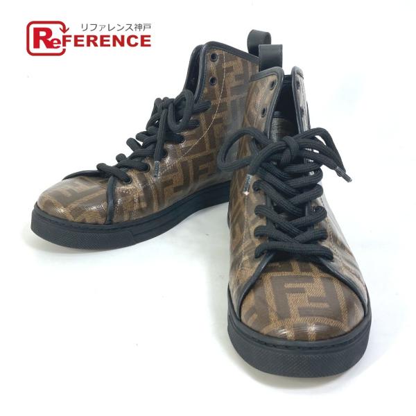 FENDI フェンディ 8E6594 ズッカ ハイカット ロゴ 紐 靴 スニーカー コーティングキャ...