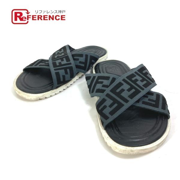 FENDI フェンディ 7X1222 ズッカ ベルト 靴 サンダル キャンバス/レザー ブラック メ...