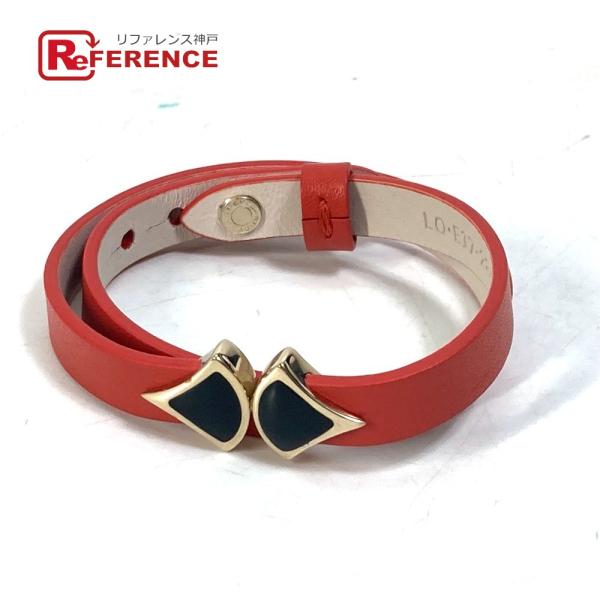 BVLGARI ブルガリ 2重ブレスレット バングル ブレスレット レザー オレンジ レディース【中...