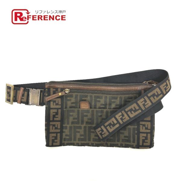 FENDI フェンディ ズッカ柄 カバン フラット 斜め掛け 肩掛け ウエストバッグ ブラウン メン...