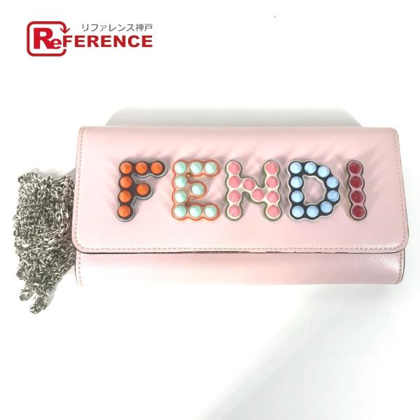 FENDI フェンディ 8M0365 マルチスタッズ ロゴ チェーンウォレット ショルダーバッグ 斜...