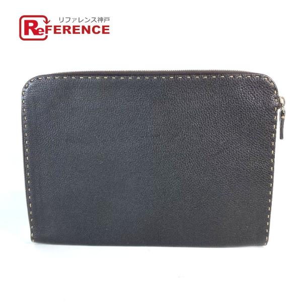 FENDI フェンディ セレリア L字ファスナー カバン ポーチ クラッチバッグ ダークブラウン メ...