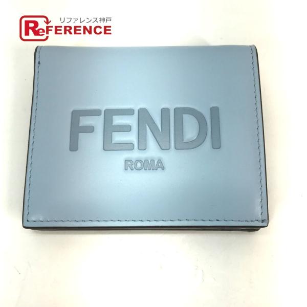 未使用 FENDI フェンディ 8M0468 ロゴ コンパクトウォレット 2つ折り財布 ブルー レデ...