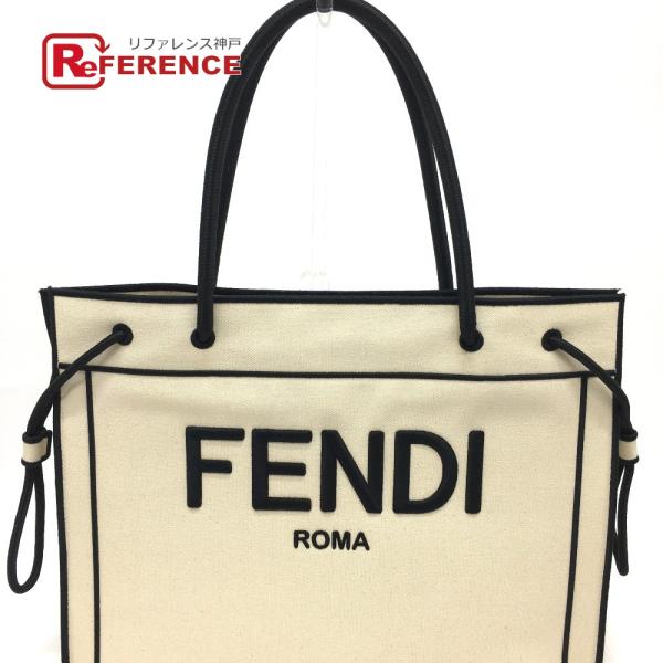 新品同様 FENDI フェンディ 8BH379 ロゴ ローマ ショッパー カバン ラージ トートバッ...