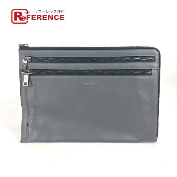 美品 FENDI フェンディ 7M0237 Wジップ カバン ポーチ クラッチバッグ グレー メンズ...