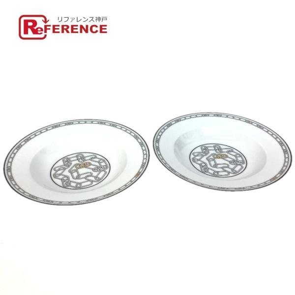 FENDI フェンディ 7AC046 ホワイト磁器 食器 インテリア 2枚セット ペア オーロック ...