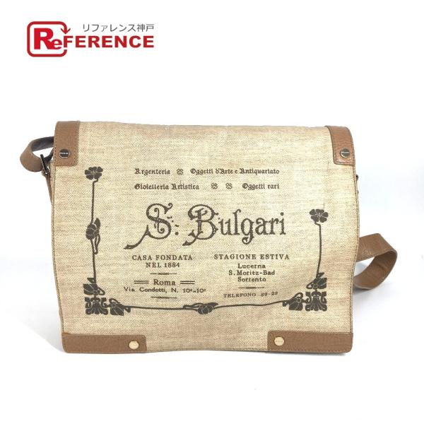 BVLGARI ブルガリ ロゴ 斜め掛け カバン フラップ ショルダーバッグ ベージュ ユニセックス...