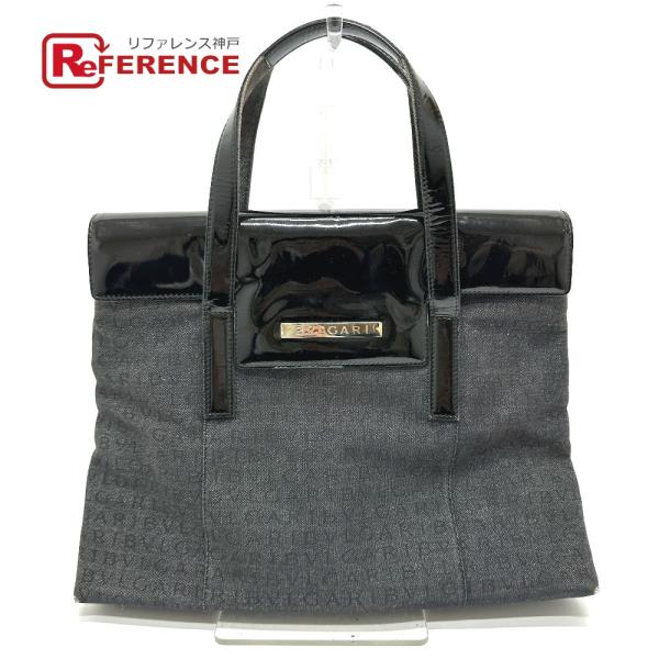 BVLGARI ブルガリ ロゴ 総柄 カバン ハンドバッグ ロゴマニア トートバッグ ブラック レデ...