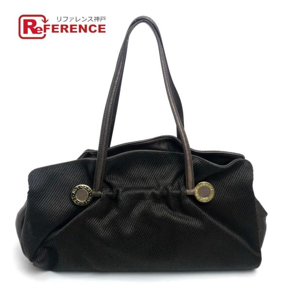 BVLGARI ブルガリ ツイスト キャンバス×レザー ショルダーバッグ レディース カーキxブロン...