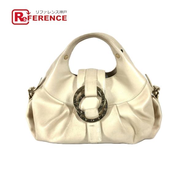 BVLGARI ブルガリ チャンドラ ロゴ カバン ハンドバッグ ベージュ レディース【中古】