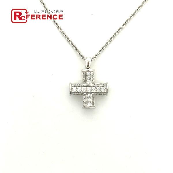 BVLGARI ブルガリ K18 グリーククロス パヴェダイヤ ネックレス シルバー レディース【中...