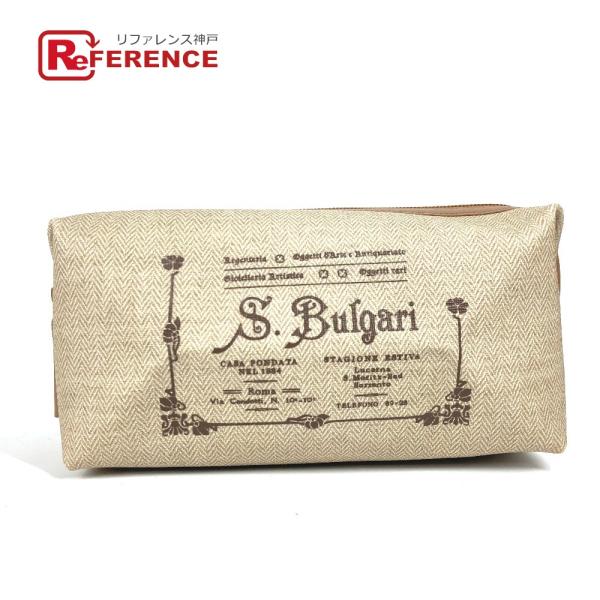 BVLGARI ブルガリ S.Bulgari ロゴ ポーチ セカンドバッグ ベージュ ユニセックス【...
