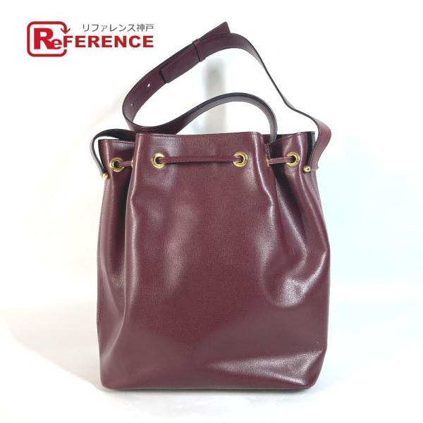 CARTIER カルティエ 巾着 カバン 斜め掛け マストライン ショルダーバッグ ワインレッド レ...