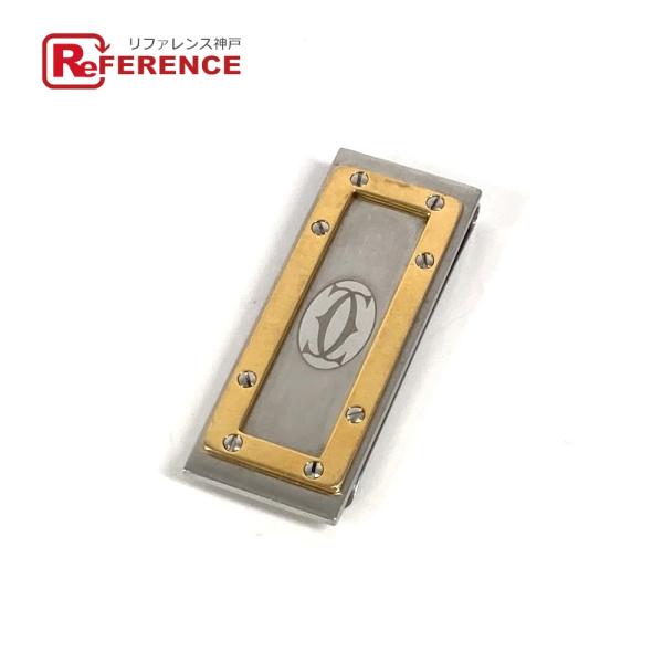 美品 CARTIER カルティエ ロゴ サントス コンビ 財布 マネークリップ シルバー ユニセック...