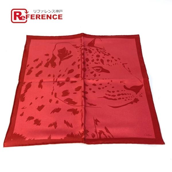 未使用 CARTIER カルティエ パンテール 豹 ヒョウ スカーフ レッド レディース【中古】