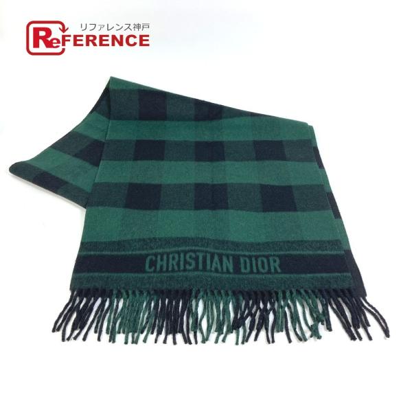Dior ディオール 95CHE200100 ロゴ フリンジ チェック柄 大判ショール マフラー ウ...