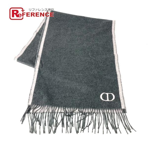 新品同様 Dior ディオール 93E0015DH001 CD ロゴ フリンジ マフラー グレー レ...