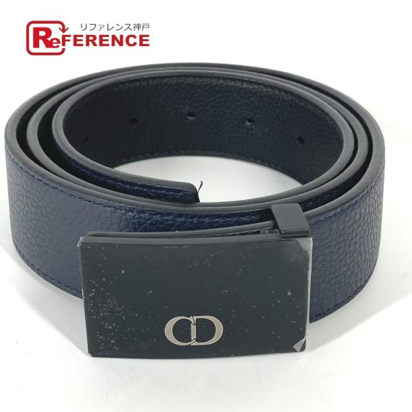 美品 Dior ディオール CD ロゴ バイカラー リバーシブル ベルト ネイビー メンズ【中古】