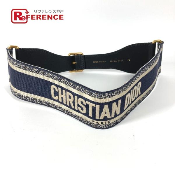 Dior ディオール ロゴ エンブロイダリー  ゴム 太ベルト ベルト ネイビー レディース【中古】