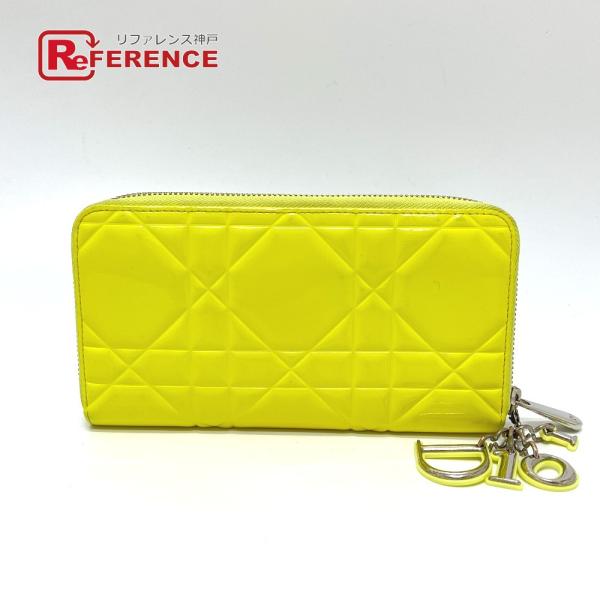 Dior ディオール カナージュ ラウンド 財布 ウォレット  長財布 ネオンイエロー レディース【...