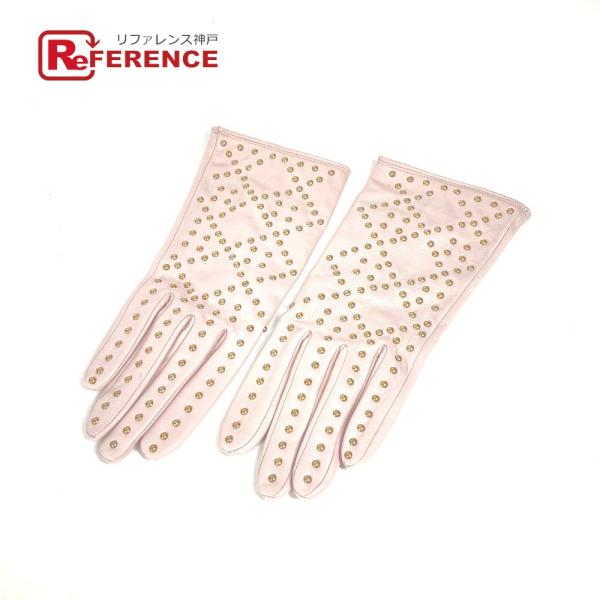 美品 Dior ディオール スタッズ カナージュ グローブ  手袋 ピンク レディース【中古】