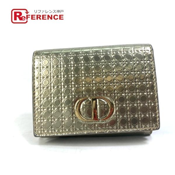 Dior ディオール CDロゴ コンパクトウォレット 3つ折り財布 ゴールド レディース【中古】