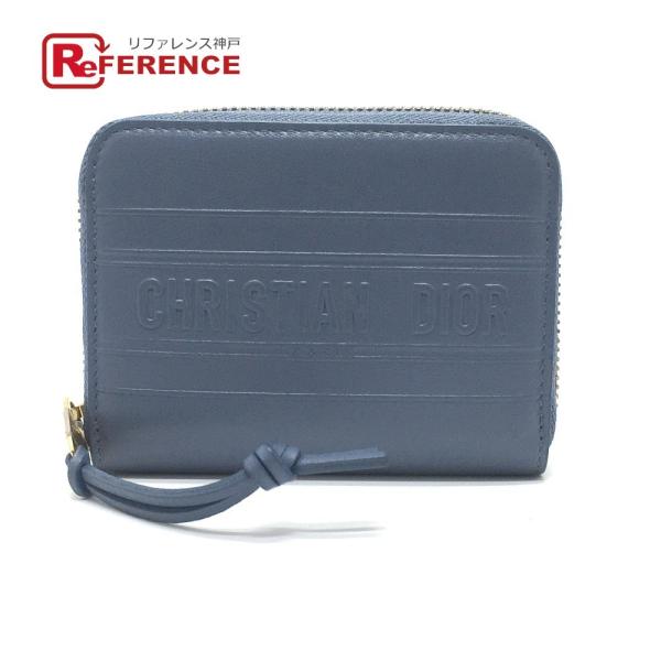 未使用 Dior ディオール ストライプウォレット ラウンドファスナー コインケース レザー レディ...