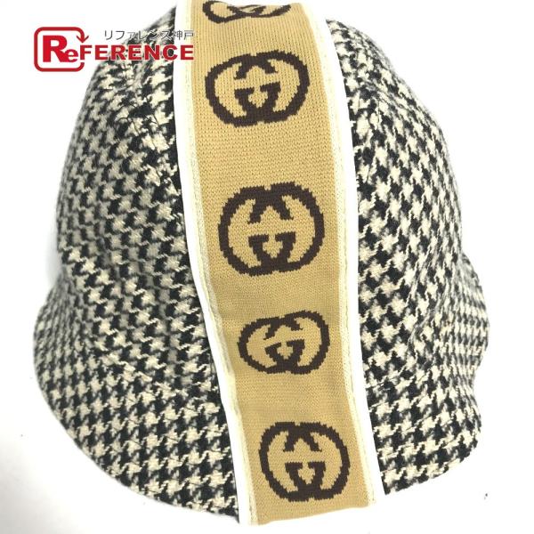美品 GUCCI グッチ GG 千鳥格子 インターロッキングG ハット ブラック メンズ【中古】