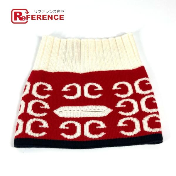 美品 GUCCI グッチ ロゴ ネックウォーマー アクセサリー マフラー レッド ユニセックス【中古...