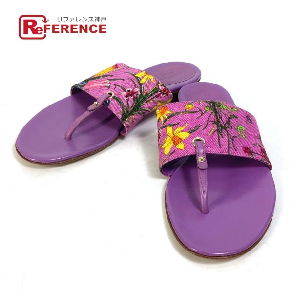 GUCCI グッチ 155100 フローラ 花柄 フラワー トング 靴 サンダル キャンバス/レザー...