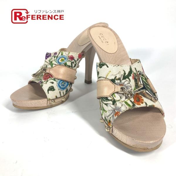 美品 GUCCI グッチ 149910 フローラ 花柄 フラワー 靴 シューズ ヒール サンダル マ...