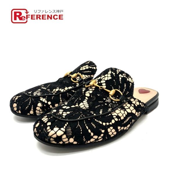 GUCCI グッチ 475094 レース ホースビット スリッポン 靴 スリッパ サンダル ブラック...