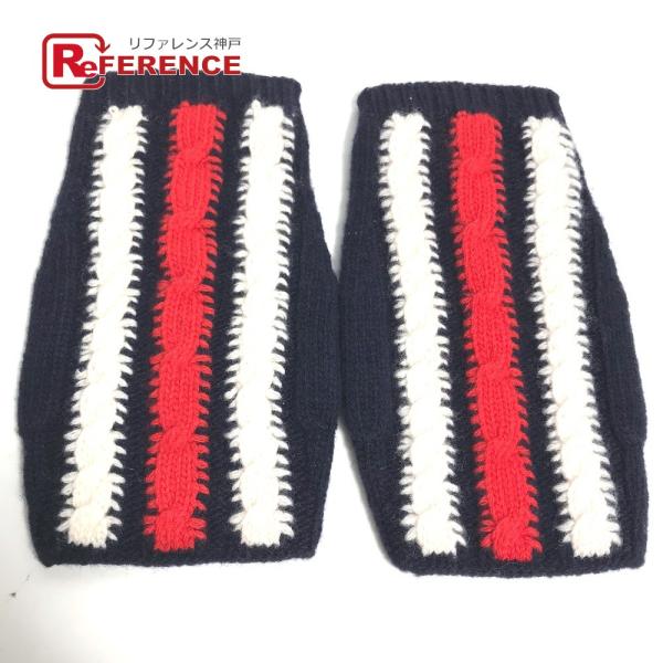 未使用 GUCCI グッチ 521149 ストライプ グローブ 指無し 手袋 ネイビー レディース【...