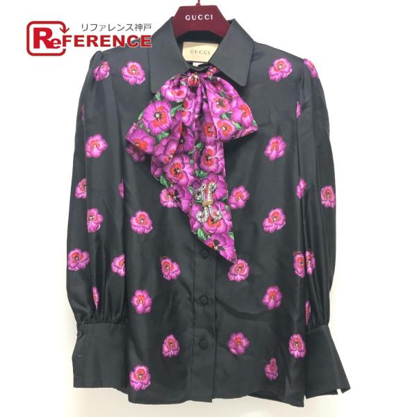 GUCCI グッチ 722304 リボン フラワーシャツ アパレル トップス スカーフ付き 肩パッド...