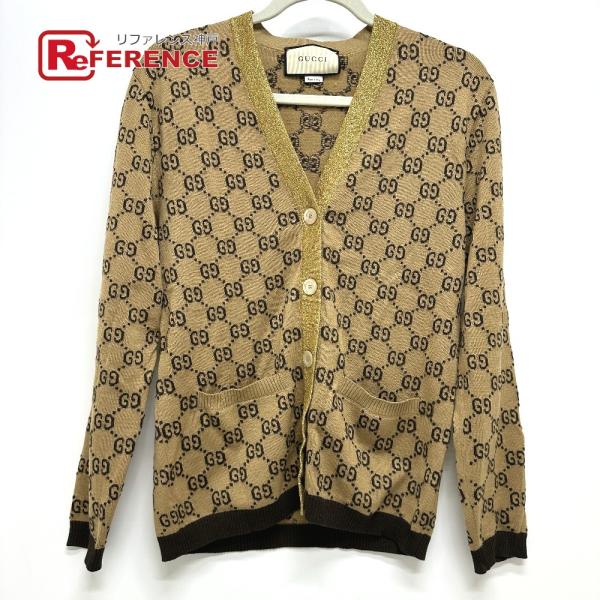 GUCCI グッチ 501251 ラメ切替 GG柄 アパレル カーディガン ブラウン レディース【中...