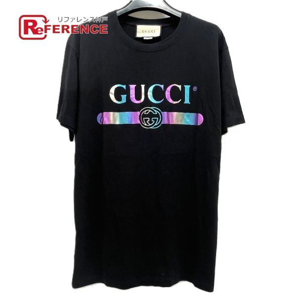 GUCCI グッチ マルチカラー ロゴ アパレル トップス クルーネック 半袖Ｔシャツ ブラック メ...