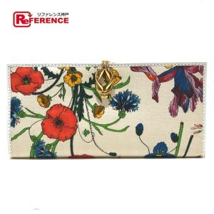 Gucci グッチ レディース フローラル 花柄 花柄 フラップ 二つ折り財布 小銭入れあり フローラル ホワイト ベージュ レディース 中古