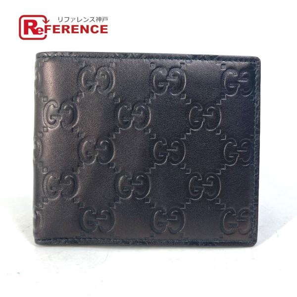 GUCCI グッチ 145754 GG グッチシマ 札入れ 2つ折り財布 シマレザー ブラック系 メ...