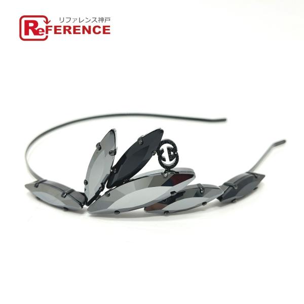 GUCCI グッチ GG クリスタル ビジュー ヘアアクセサリー カチューシャ ブラック レディース...