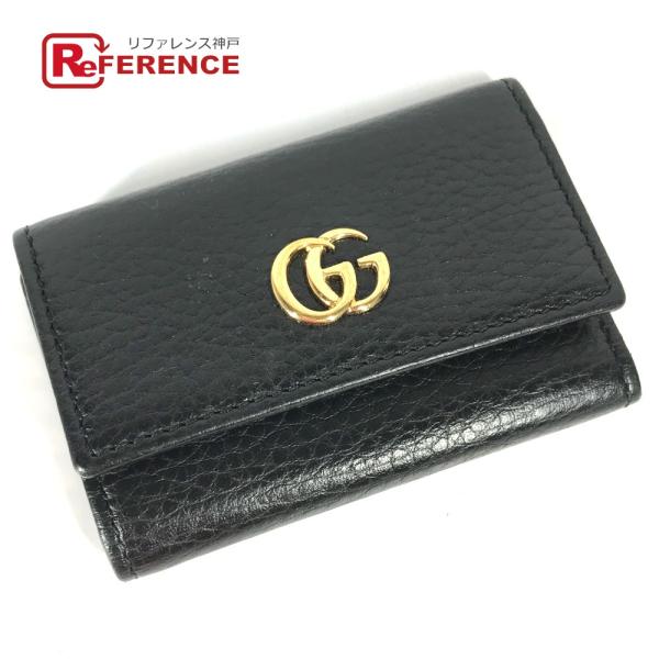 美品 GUCCI グッチ 456118 GGマーモント 6連 鍵 キーケース ブラック レディース【...