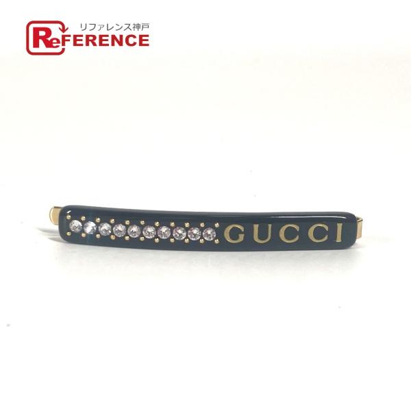 美品 GUCCI グッチ GGロゴ ラインストーン ヘアアクセサリー ヘアピン ブラック レディース...